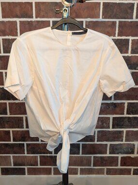 ZARA WOMAN STUDIO White Tie-Front Button-Back Top XS